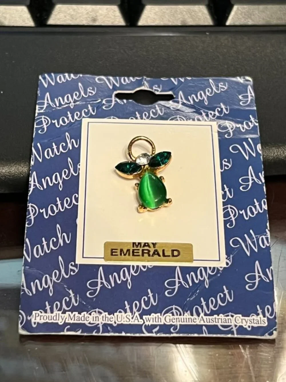 May-Emerald Angel Lapel Pin - MADE IN USA - with Genuine Austrian Crystals (101)